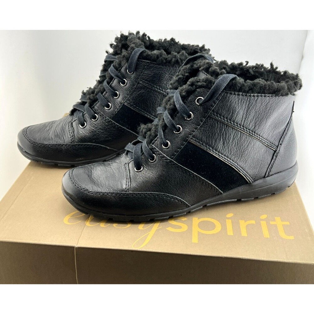 NIB Easy Spirit Esalivio Mule Women's 7.5 Black Leather Suede Ankle Wedge Boots